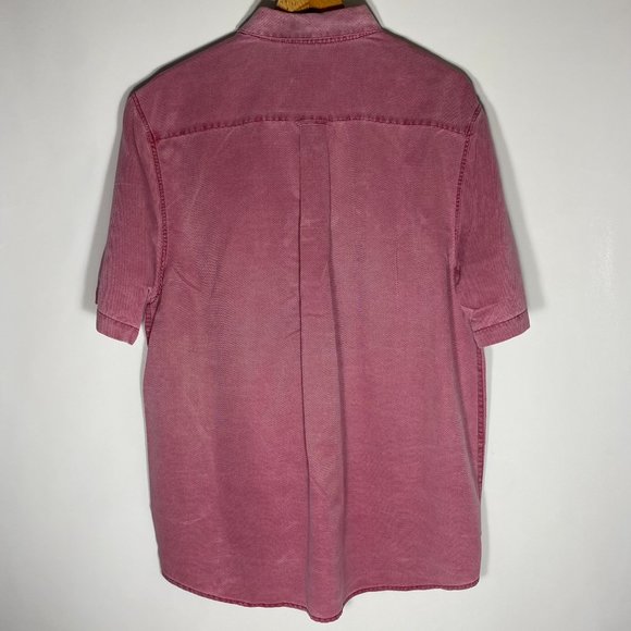 Nat Nast Mens Shirt Short Sleeve Birdseye Silk Net Textured Button Up Red Sz L - Picture 2 of 11